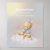 Soft Cute Teddy Bear Birth Details Poster ポスター (正面)