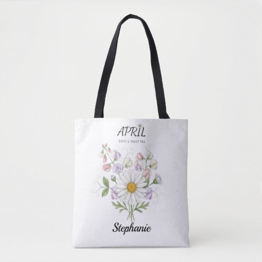 Soft Daisy Birth Flower – Personalized April Gift トートバッグ (正面)