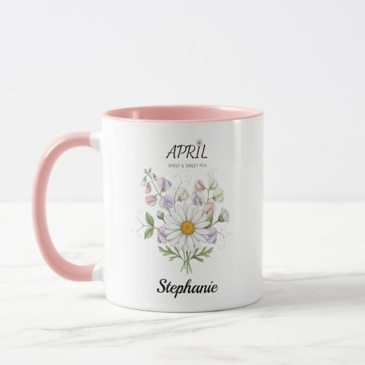 Soft Daisy Birth Flower – Personalized April Gift マグカップ (左)