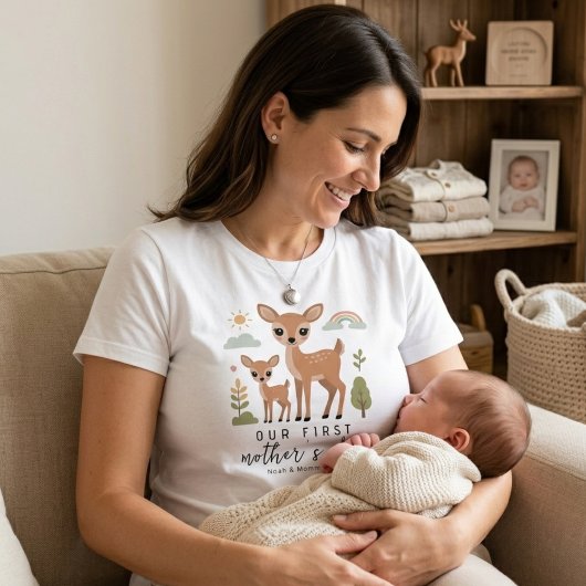 Soft Deer Mom Baby First Mothers Day Art Style Tシャツ