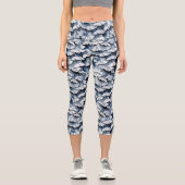 Soft Denim Blue Watercolor Ruffles カプリレギンス (正面)