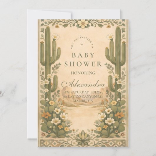 Soft Desert Wildflowers Baby Shower 招待状 (正面)