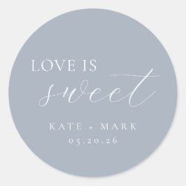 Soft Dusty Blue Love Is Sweet Wedding Favor ラウンドシール
