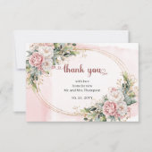 Soft Dusty Pink Floral Eucalyptus Wedding Thank U サンキューカード (正面)