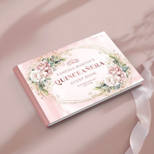 Soft Dusty Pink Flowers Eucalyptus 15th Guest Book ゲストブック