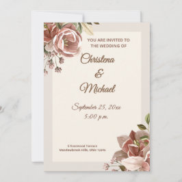 Soft Dusty Rose Floral Wedding Invitation 招待状