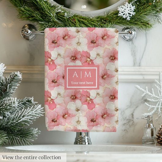 Soft Dusty Rose & Gold Flowers Towel Personalized  バスタオルセット