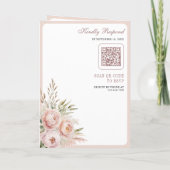 Soft Dusty Rose Pink Floral Pampas QR Code Wedding 招待状 (裏面)