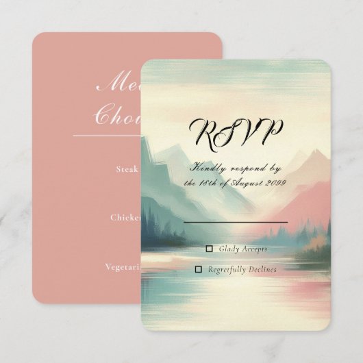 Soft Echoes of the Mountains Wedding 出欠カード (正面/裏面)