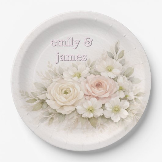 Soft Editorial Botanical Wedding ペーパープレート (正面)