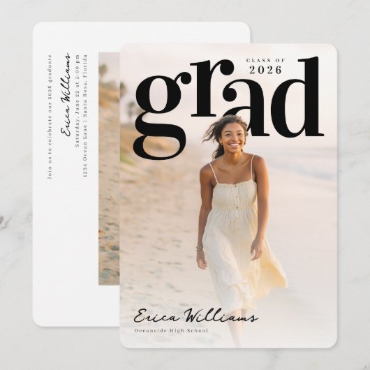 Soft Editorial Grad PhotoPop Graduation 招待状 (正面/裏面)