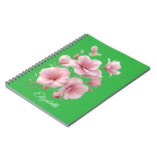 Soft Elegant Pink Floral Personalized ノートブック (左側)