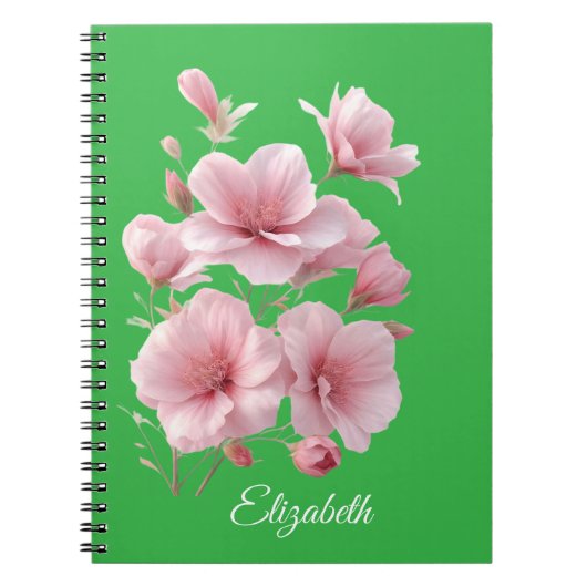 Soft Elegant Pink Floral Personalized ノートブック (正面)