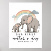 Soft Elephant Mom Baby First Mothers Day Calm Art ポスター (正面)