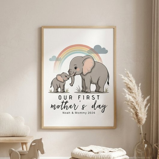 Soft Elephant Mom Baby First Mothers Day Calm Art ポスター