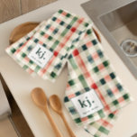 Soft Evergreen Gingham Monogram Kitchen Towel キッチンタオル<br><div class="desc">Add a touch of timeless charm to your kitchen with this Soft Evergreen Gingham Monogram Kitchen Towel. Featuring a classic gingham pattern in warm evergreen, coral, and neutral tones, this kitchen essential combines both style and functionality. Made from soft, absorbent material, it's perfect for drying dishes, wiping surfaces, or adding...</div>