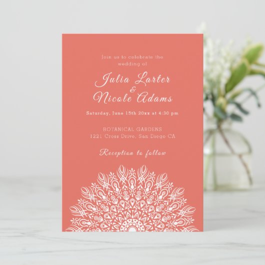 Soft Feather Dry Pampas Grass Mandala Wedding 招待状 (スタンド正面)