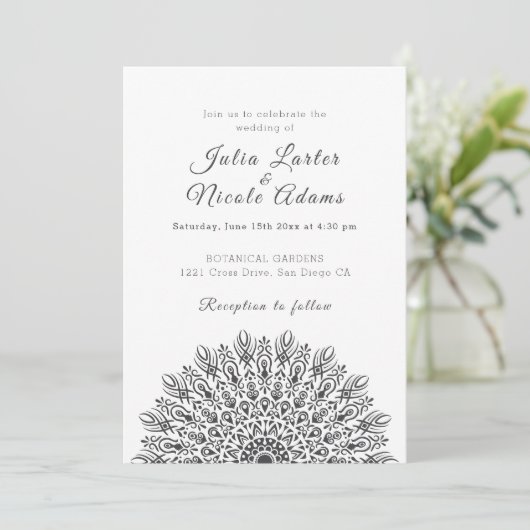 Soft Feather Dry Pampas Grass Mandala Wedding 招待状 (スタンド正面)
