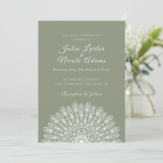 Soft Feather Dry Pampas Grass Mandala Wedding 招待状 (スタンド正面)