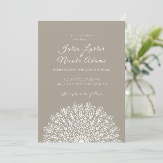 Soft Feather Dry Pampas Grass Mandala Wedding 招待状 (スタンド正面)
