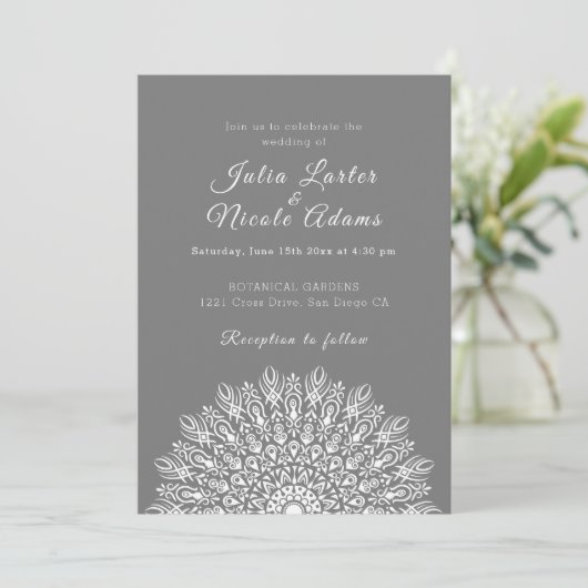 Soft Feather Dry Pampas Grass Mandala Wedding 招待状 (スタンド正面)
