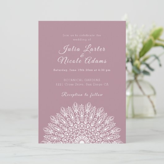Soft Feather Dry Pampas Grass Mandala Wedding 招待状 (スタンド正面)