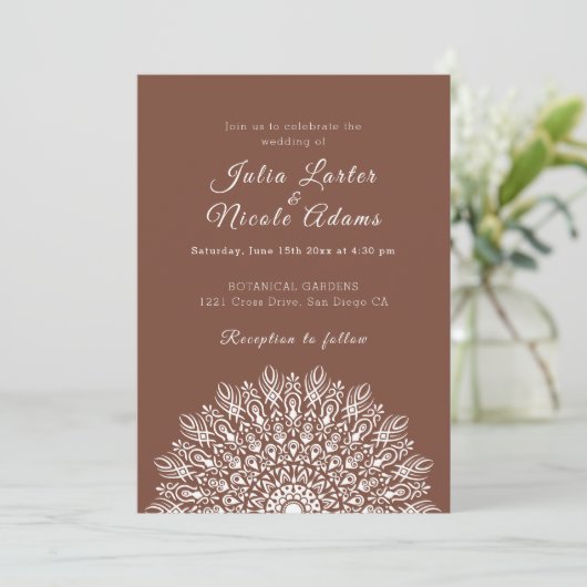 Soft Feather Dry Pampas Grass Mandala Wedding 招待状 (スタンド正面)