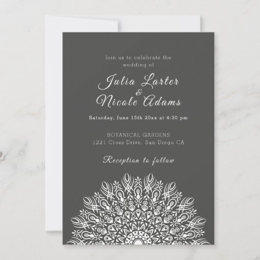 Soft Feather Dry Pampas Grass Mandala Wedding 招待状 (正面)