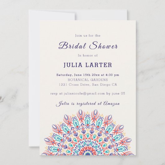 Soft Feather Pampas Grass Mandala Bridal Shower 招待状 (正面)