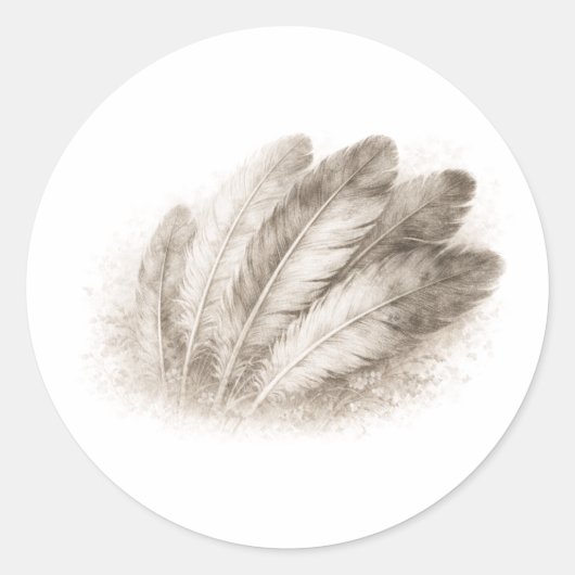 Soft Feathers in Bloom Monochrome Nature on ラウンドシール (正面)