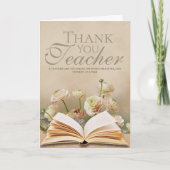 Soft Floral & Book-Themed Teacher Thank You Card カード (正面)