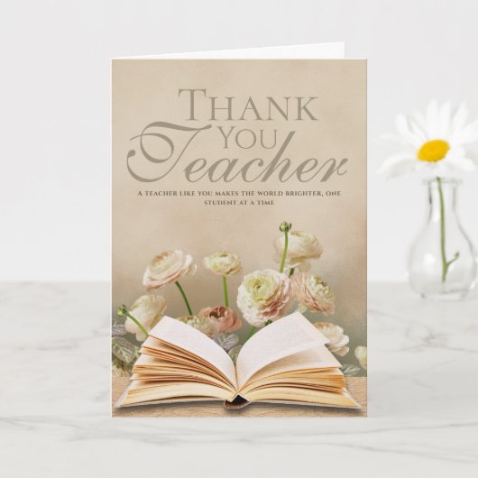 Soft Floral & Book-Themed Teacher Thank You Card カード (小さな植物)