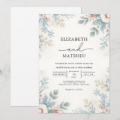 Soft Floral Botanical Flourish Wedding 招待状 (正面/裏面)