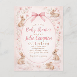 Soft Floral Bunny Baby Shower Invitation  インビテーションポストカード