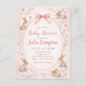 Soft Floral Bunny Baby Shower Invitation  ポストカード (正面)
