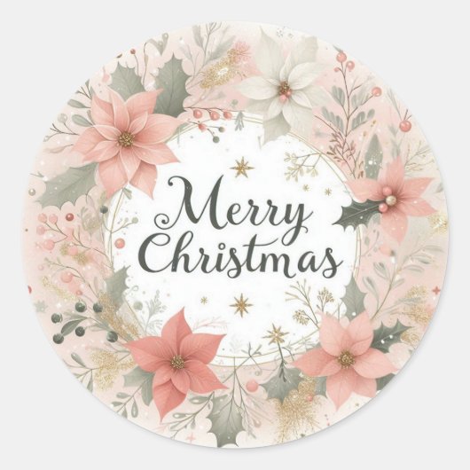 Soft Floral Christmas Sticker ラウンドシール (正面)