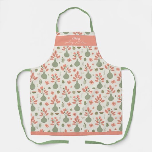 Soft Floral Pattern — Cooking with Love エプロン (正面)