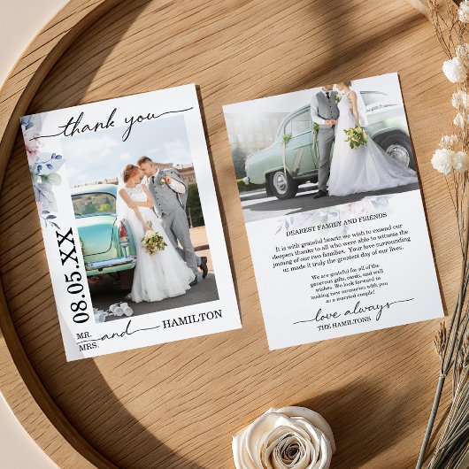 Soft Floral Photo Wedding Thank You Card サンキューカード