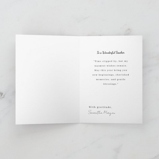 Soft Floral Teacher Birthday Keepsake Photo  カード (内部)