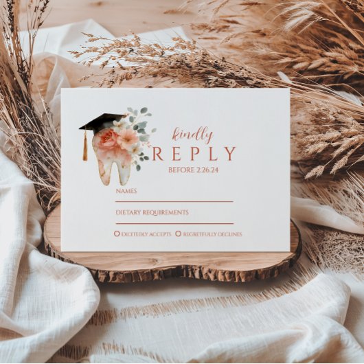 Soft Floral Tooth Graduation Party 出欠カード