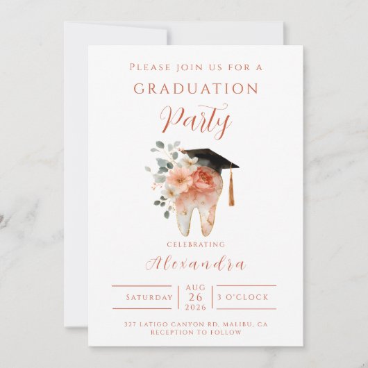 Soft Floral Tooth Graduation Party 招待状 (正面)