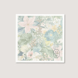 Soft Floral Watercolor Monogram Wedding スタンダードカクテルナプキン