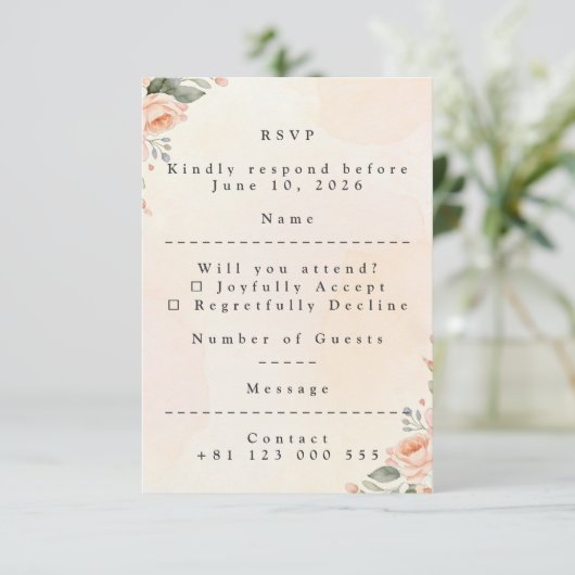 Soft Floral Wedding RSVP Card Elegant Response (スタンド正面)