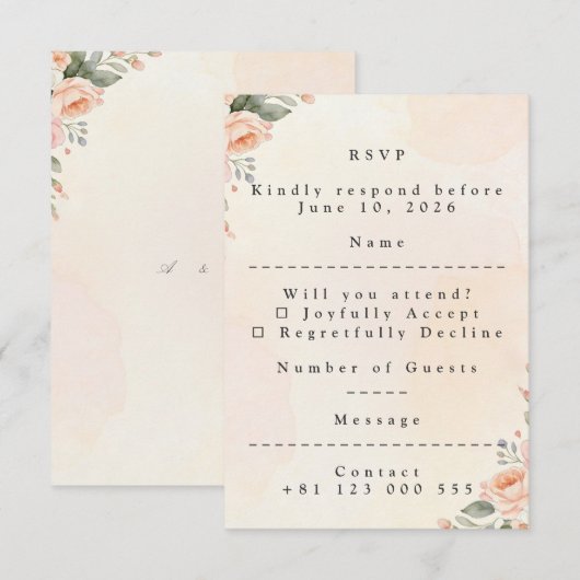Soft Floral Wedding RSVP Card Elegant Response (正面/裏面)