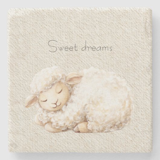 Soft Fluffy Sleeping Sheep ストーンコースター (正面)