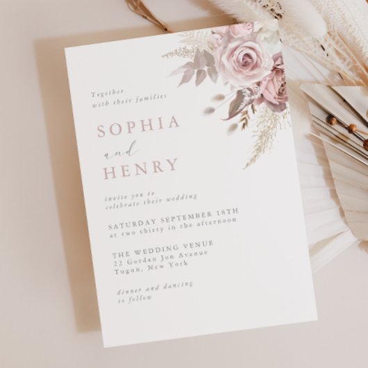 Soft Gentle Blush Floral Wedding Invitation 招待状