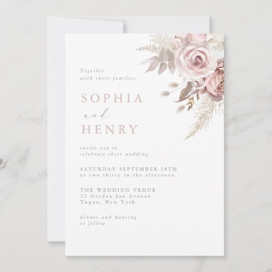 Soft Gentle Blush Floral Wedding Invitation 招待状 (正面)