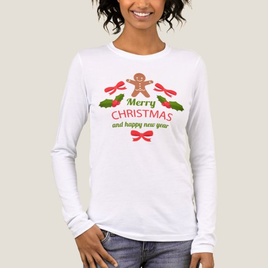 Soft Gingerbread Family Christmas Long Sleeve USA トライブレンドＴシャツ (正面)