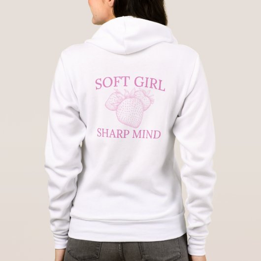 Soft Girl Sharp Mind — Strawberry Aesthetic Design パーカ (裏面)