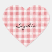 Soft Girly Pink White Plaid Stripes   ハートシール (正面)